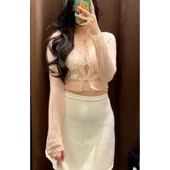 Zara Pink Lace Detail Cardigan - Picture 3 of 10